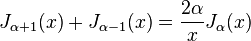 J_{\alpha+1}(x) + J_{\alpha-1}(x) = \frac{2\alpha}{x} J_\alpha(x) 