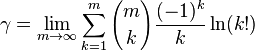 \gamma = \lim\limits_{m \to \infty}\sum\limits_{k=1}^m{m \choose k}\frac{(-1)^k}{k}\ln(k!)