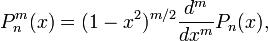 P^m_n(x)=(1-x^2)^{m/2}\frac{d^m}{dx^m}P_n(x),