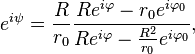 
e^{i\psi}=\frac{R}{r_0}\frac{Re^{i\varphi}-r_0e^{i\varphi_0}}{Re^{i\varphi}-\frac{R^{2}}{r_0}e^{i\varphi_0}},

